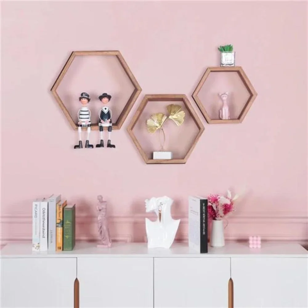 Floating Hexagon Shelves -Set of 3 for Living Room Bedroom Bathroom Office Decor